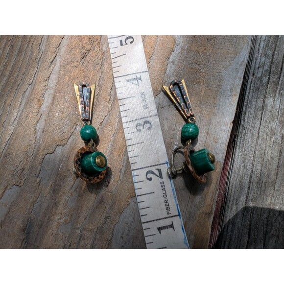 Vintage Casa Maya Copper Onyx Earrings, Mixed Metal Screw On Earrings - Picture 10 of 10
